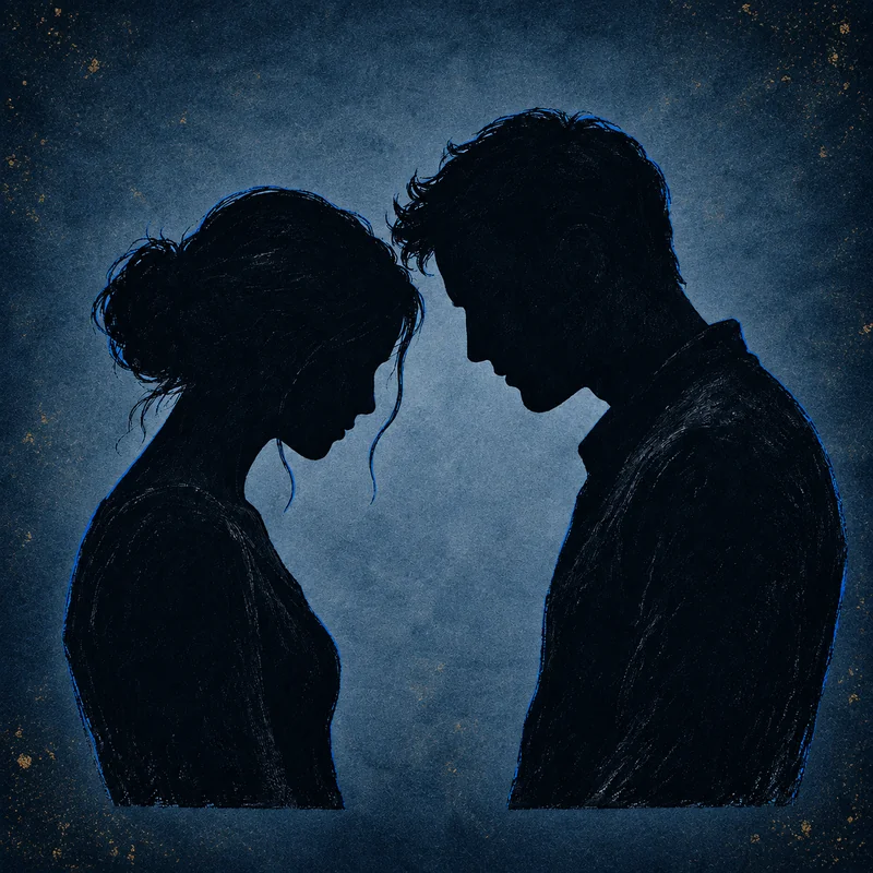 Couple facing each other with bowed heads